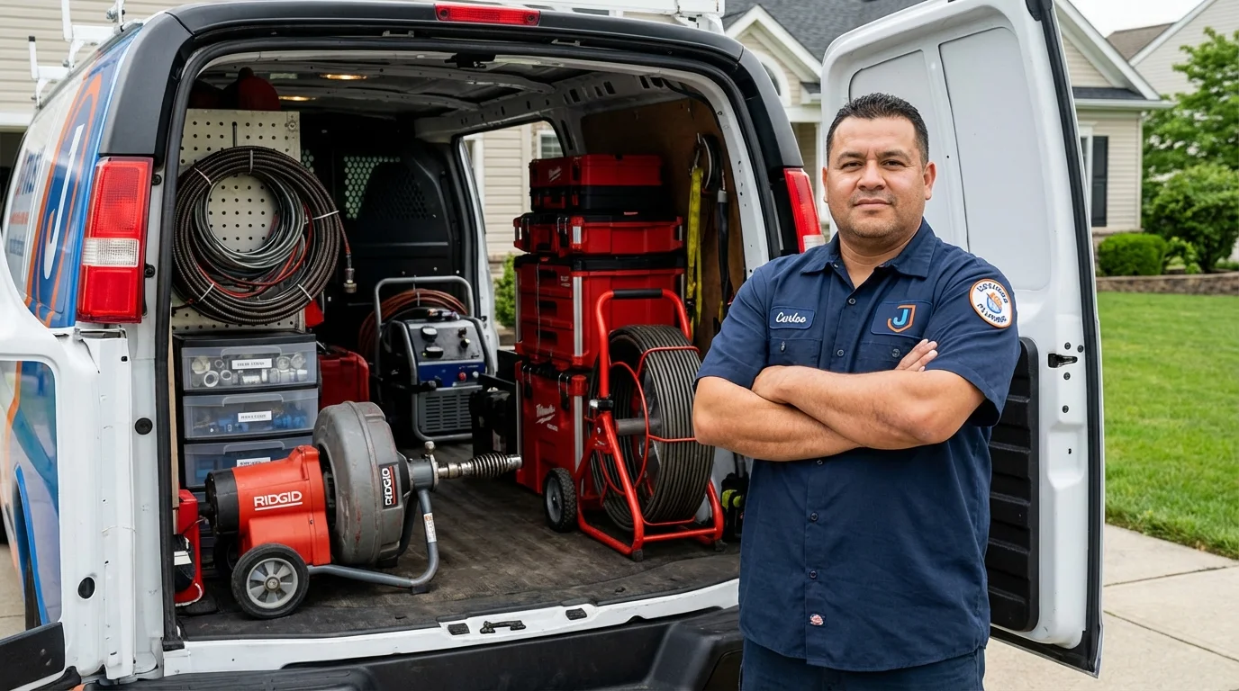 Professional drain cleaning equipment and Johns Plumbing LLC plumber in South River