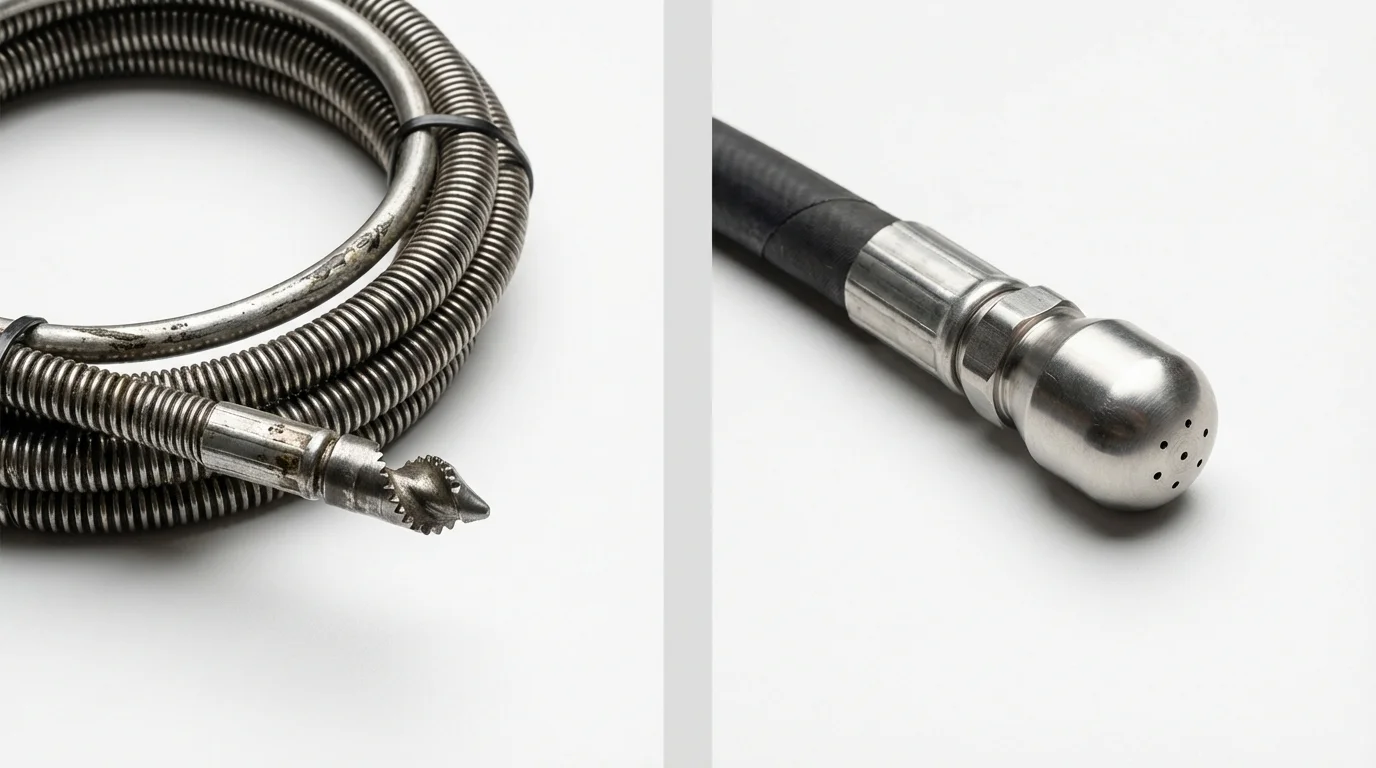 Drain snake cable and hydro jetting nozzle used for drain cleaning in South River, NJ