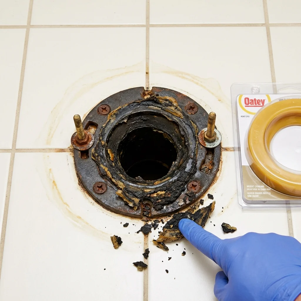 Failed wax ring showing water seepage at the base of a toilet in a South River, NJ home